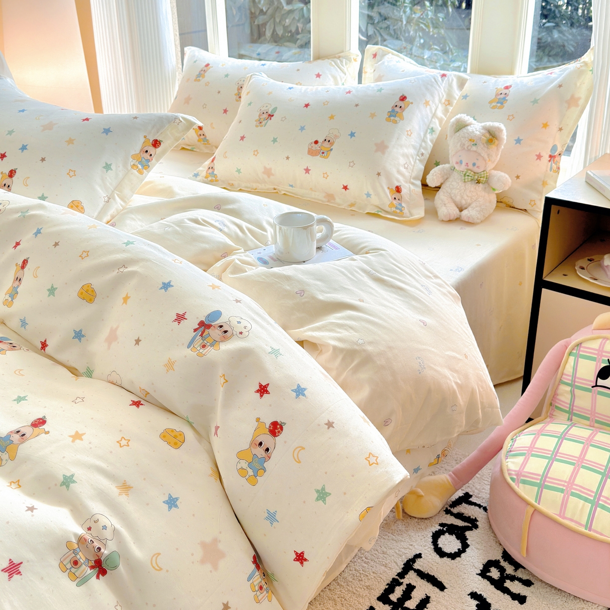 91家纺网 家纺一手货源 找家纺 洺兰家居 2026新款全棉纯棉13070小清新印花单被套被套单件 小星星