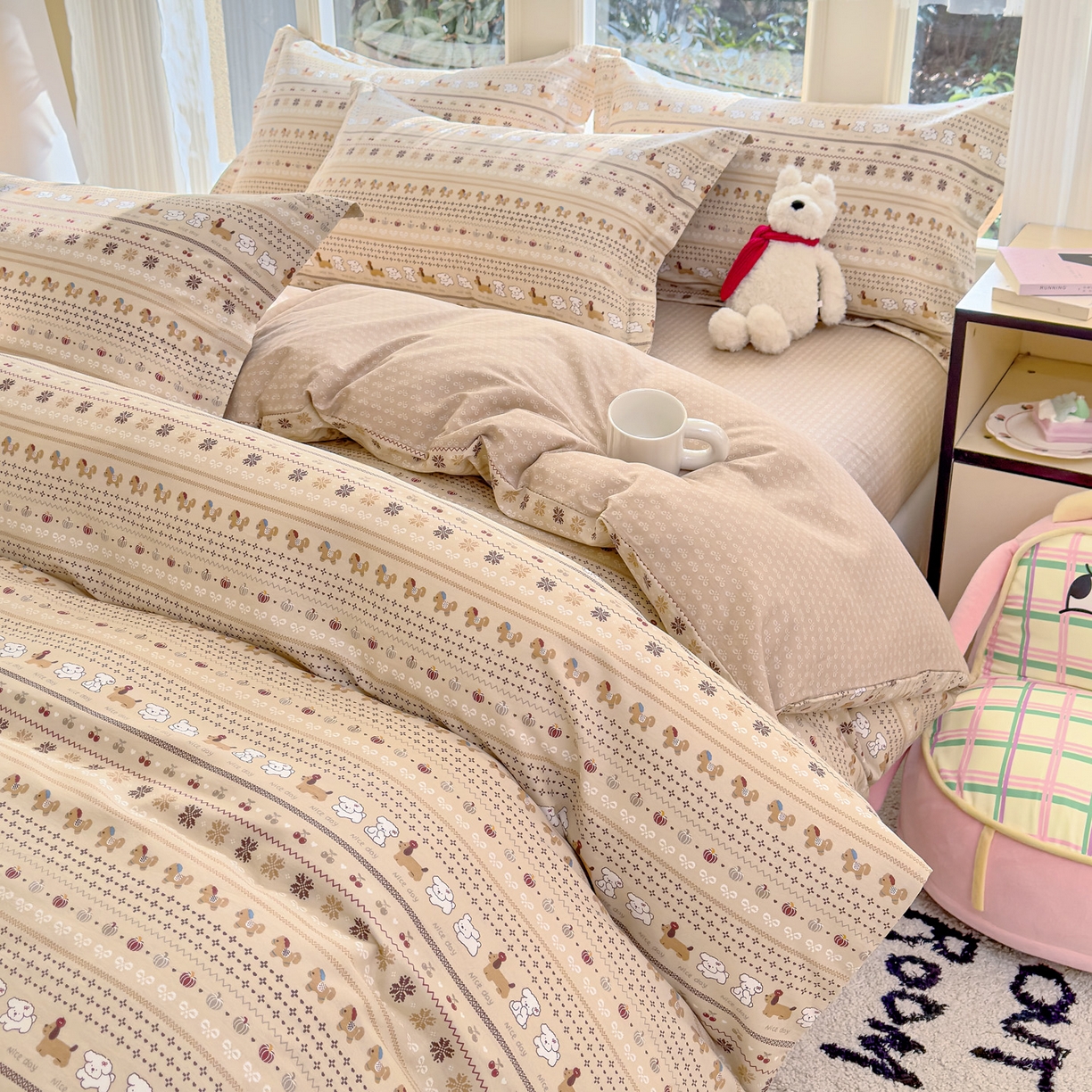 91家纺网 家纺一手货源 找家纺 洺兰家居 2026新款全棉纯棉13070小清新印花单被套被套单件 汪星人