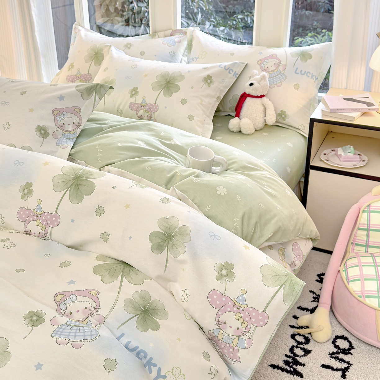 91家纺网 家纺一手货源 找家纺 洺兰家居 2026新款全棉纯棉13070小清新印花单被套被套单件 幸运四叶草