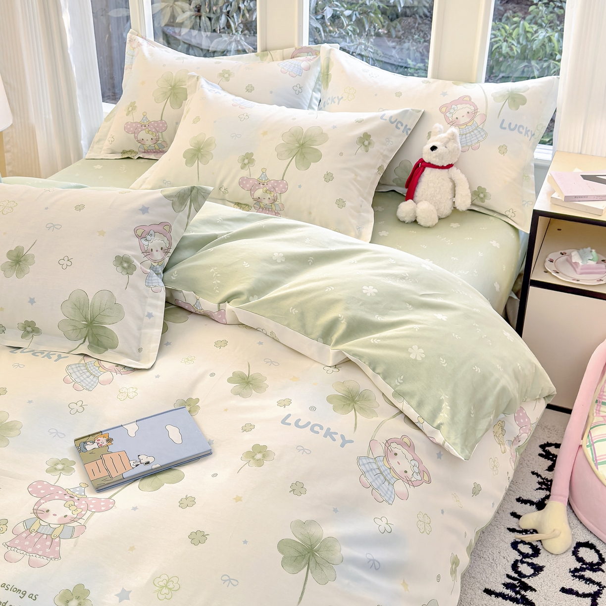 91家纺网 家纺一手货源 找家纺 洺兰家居 2026新款全棉纯棉13070小清新印花单被套被套单件 幸运四叶草