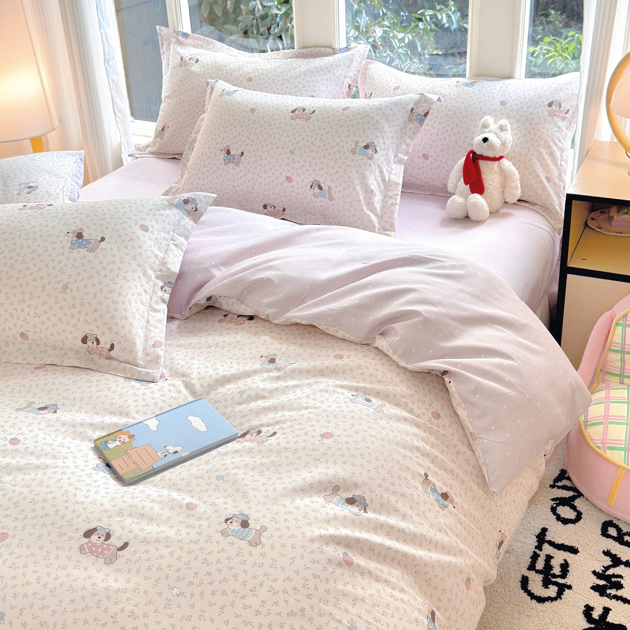 91家纺网 家纺一手货源 找家纺 洺兰家居 2026新款全棉纯棉13070小清新印花单被套被套单件 狗狗日记