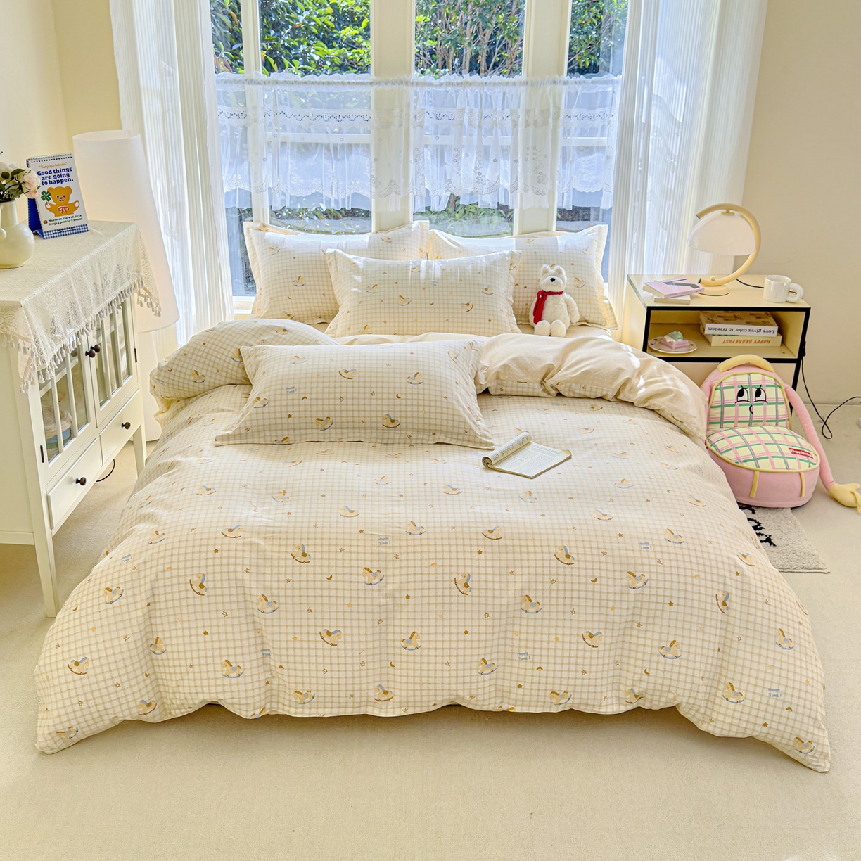 91家纺网 家纺一手货源 找家纺 洺兰家居 2026新款全棉纯棉13070小清新印花单被套被套单件 木马星梦