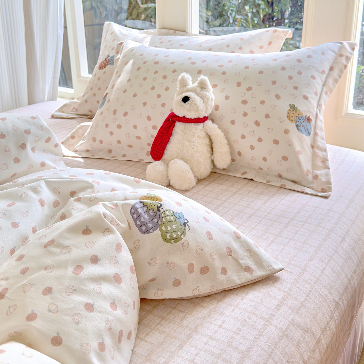 91家纺网 家纺一手货源 找家纺 洺兰家居 2026新款全棉纯棉13070小清新印花单被套被套单件 魔幻南瓜