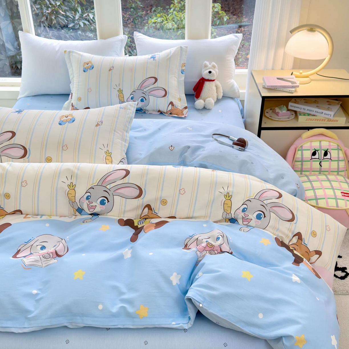 91家纺网 家纺一手货源 找家纺 洺兰家居 2026新款全棉纯棉13070小清新印花单被套被套单件 森林派对