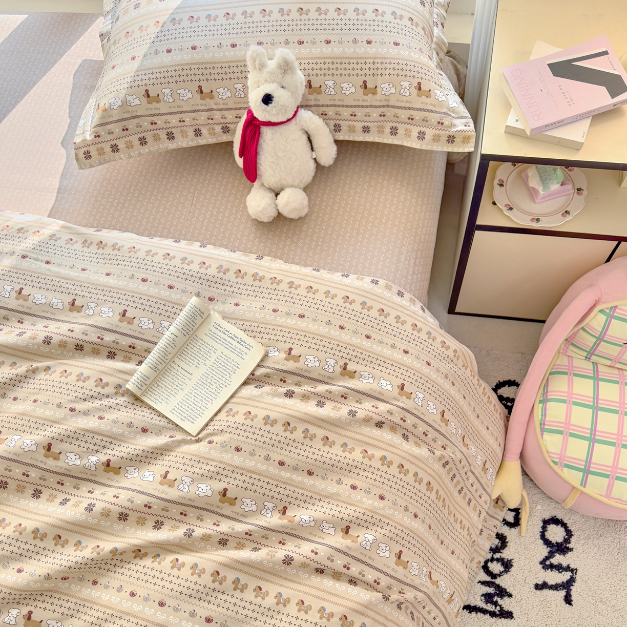 91家纺网 家纺一手货源 找家纺 洺兰家居 2026新款全棉纯棉13070小清新印花单被套被套单件 汪星人