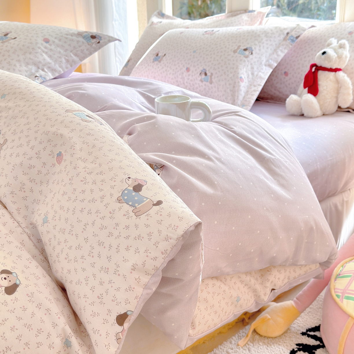 91家纺网 家纺一手货源 找家纺 洺兰家居 2026新款全棉纯棉13070小清新印花单被套被套单件 狗狗日记