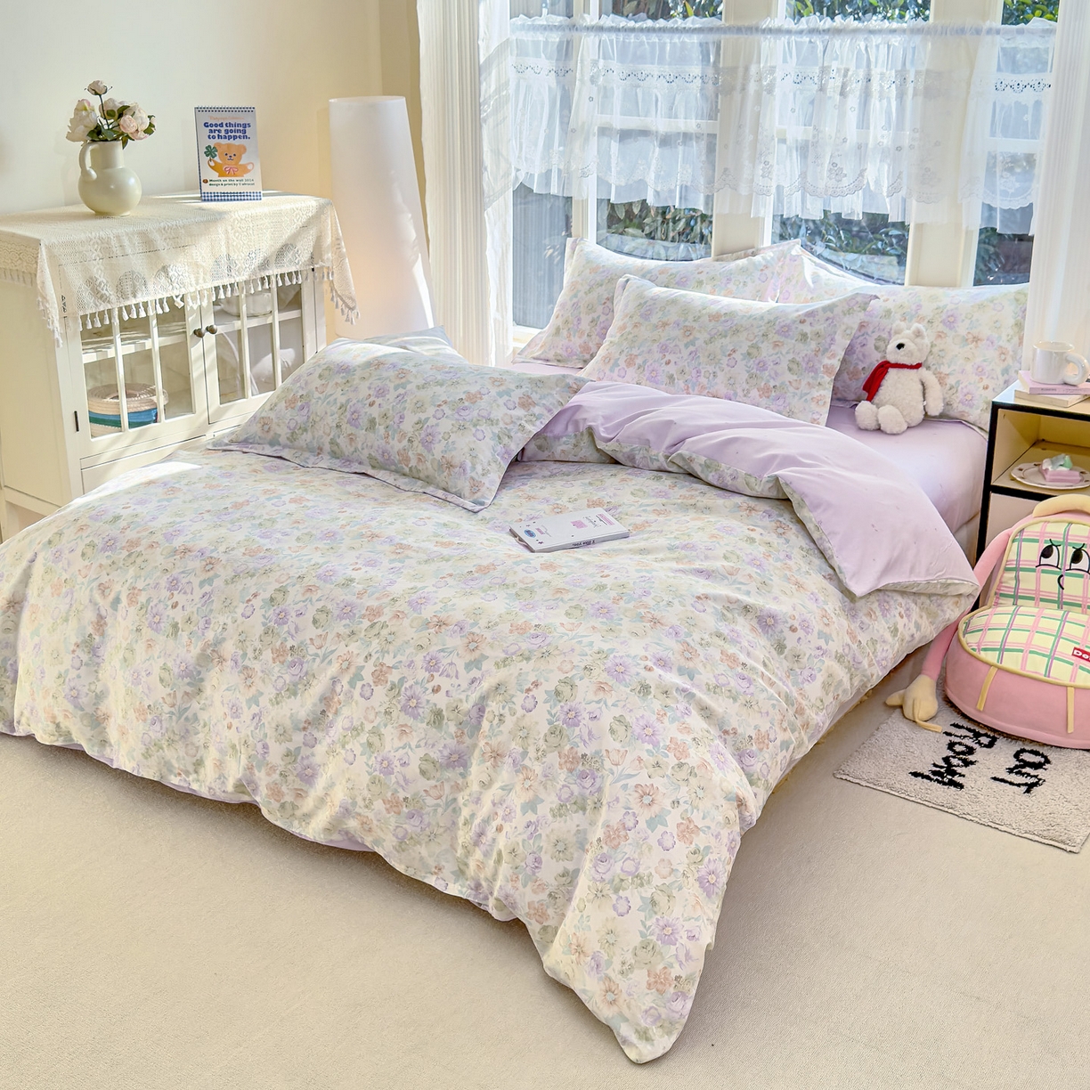 91家纺网 家纺一手货源 找家纺 洺兰家居 2026新款全棉纯棉13070小清新印花单被套被套单件 栀子花