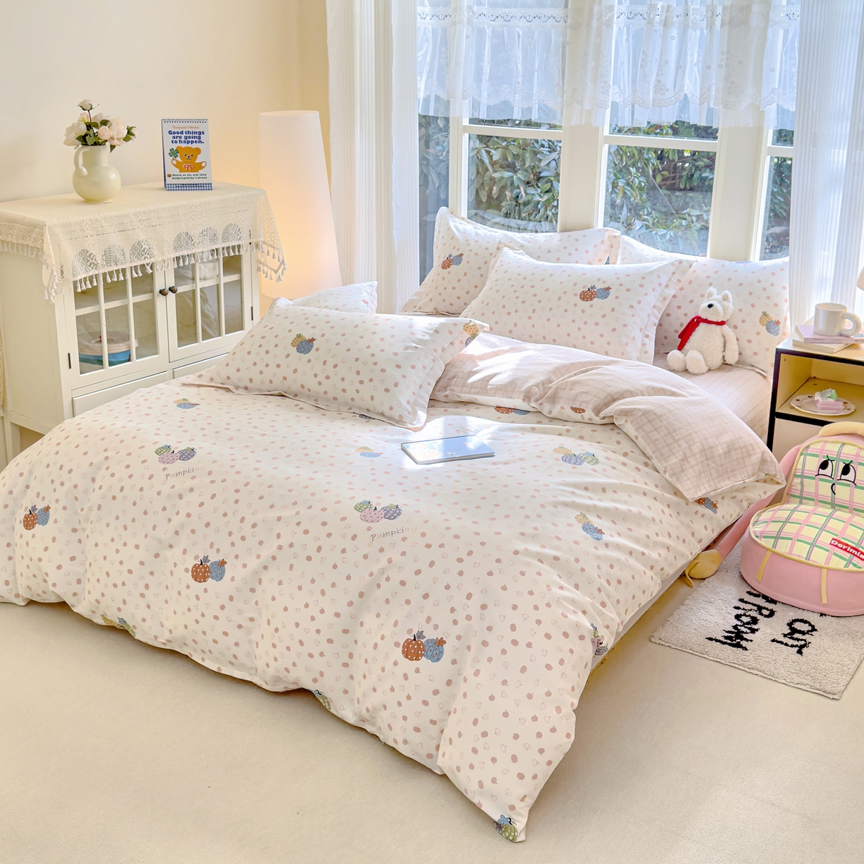 91家纺网 家纺一手货源 找家纺 洺兰家居 2026新款全棉纯棉13070小清新印花单被套被套单件 魔幻南瓜