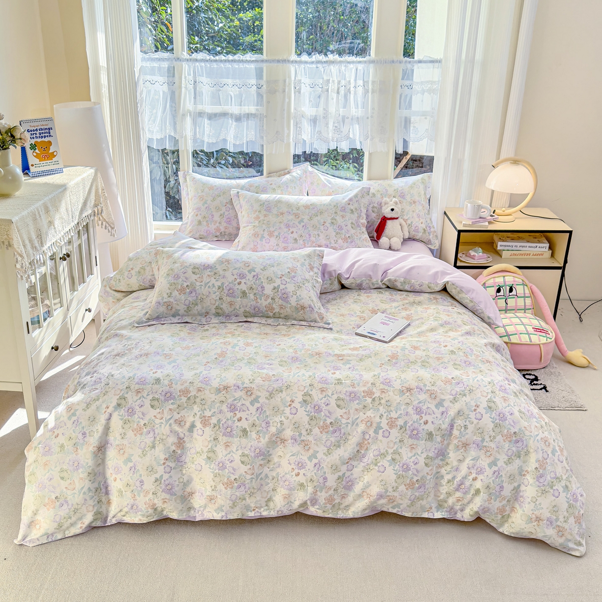 91家纺网 家纺一手货源 找家纺 洺兰家居 2026新款全棉纯棉13070小清新印花单被套被套单件 栀子花