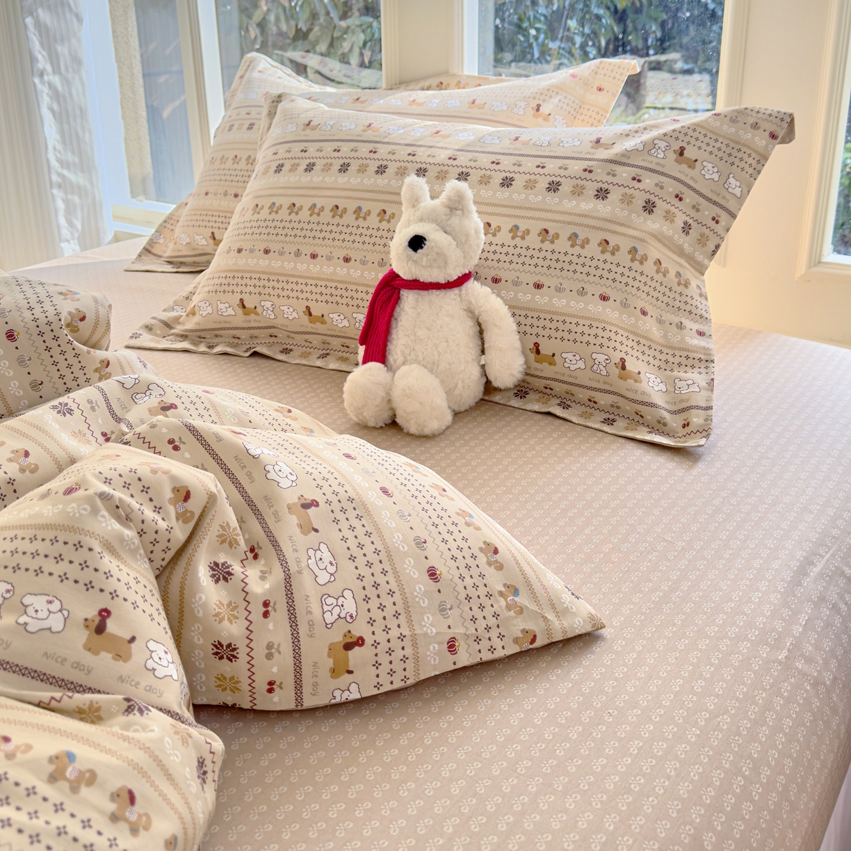 91家纺网 家纺一手货源 找家纺 洺兰家居 2026新款全棉纯棉13070小清新印花单被套被套单件 汪星人