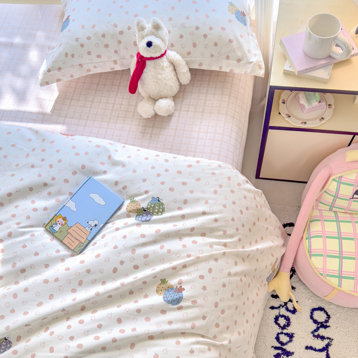 91家纺网 家纺一手货源 找家纺 洺兰家居 2026新款全棉纯棉13070小清新印花单被套被套单件 魔幻南瓜