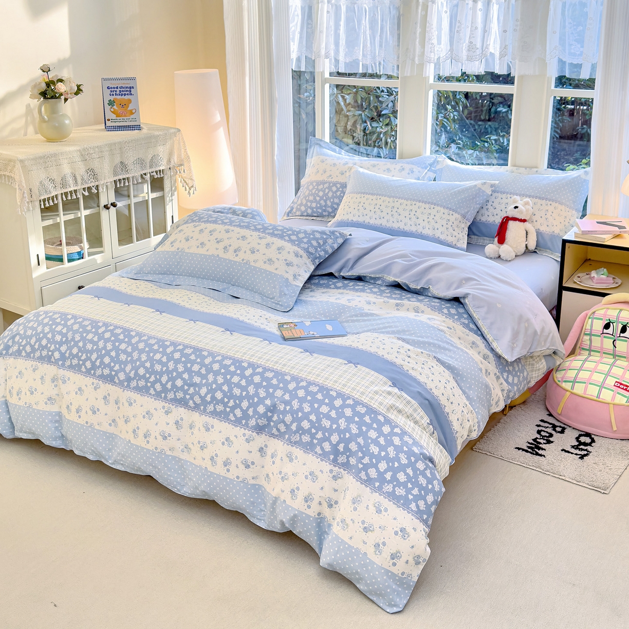 91家纺网 家纺一手货源 找家纺 洺兰家居 2026新款全棉纯棉13070小清新印花单被套被套单件 蓝调记忆