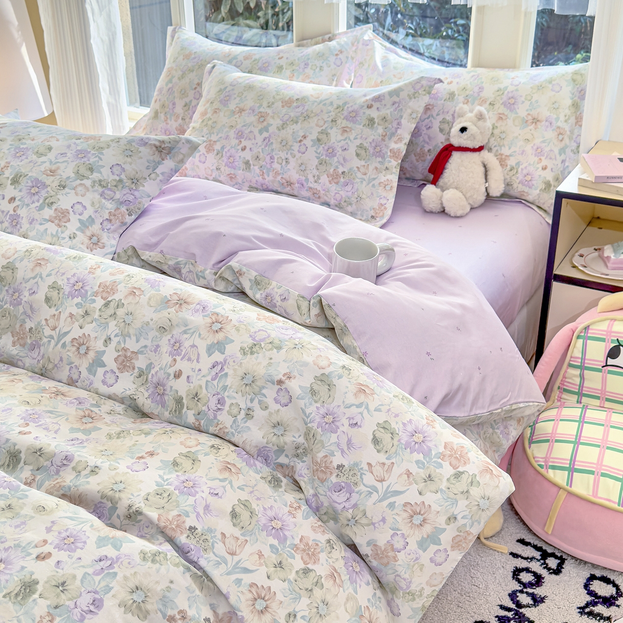 91家纺网 家纺一手货源 找家纺 洺兰家居 2026新款全棉纯棉13070小清新印花单被套被套单件 栀子花