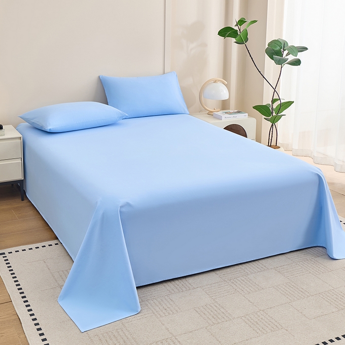 91家纺网 家纺一手货源 找家纺 居美良品 2026新款新疆长绒棉100%全棉纯色A类纯棉床单 天蓝