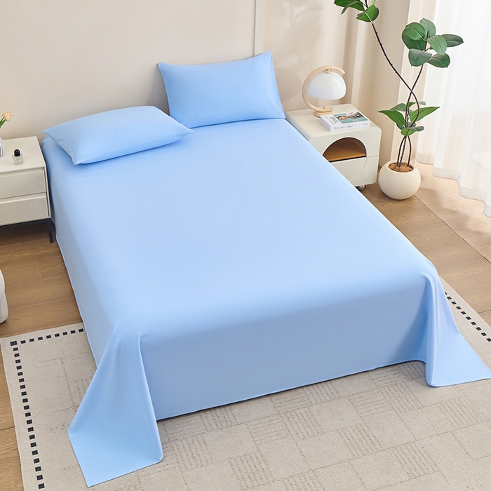 91家纺网 家纺一手货源 找家纺 居美良品 2026新款新疆长绒棉100%全棉纯色A类纯棉床单 天蓝