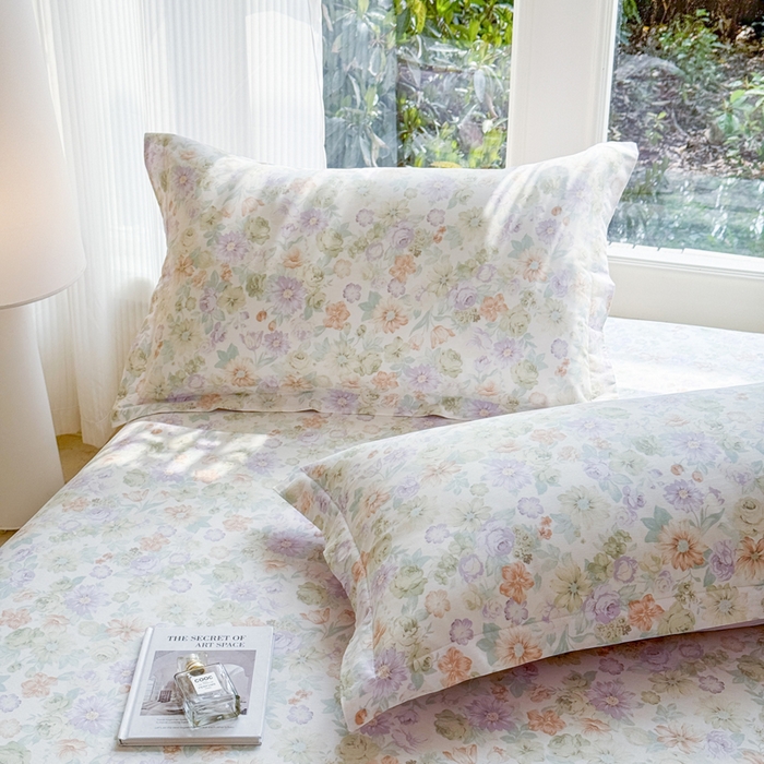 91家纺网 家纺一手货源 找家纺 洺兰家居 2026新款全棉纯棉13070小清新印花单枕套枕套单件 栀子花