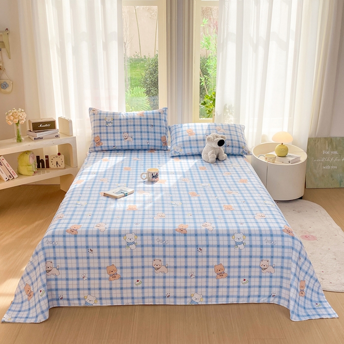 91家纺网 家纺一手货源 找家纺 （总）晓时候 20226新款细纱原棉老粗布床单印花床单单件凉席三件套