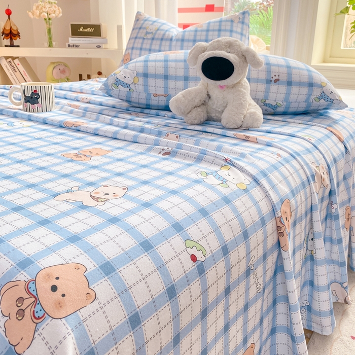 91家纺网 家纺一手货源 找家纺 （总）晓时候 20226新款细纱原棉老粗布床单印花床单单件凉席三件套