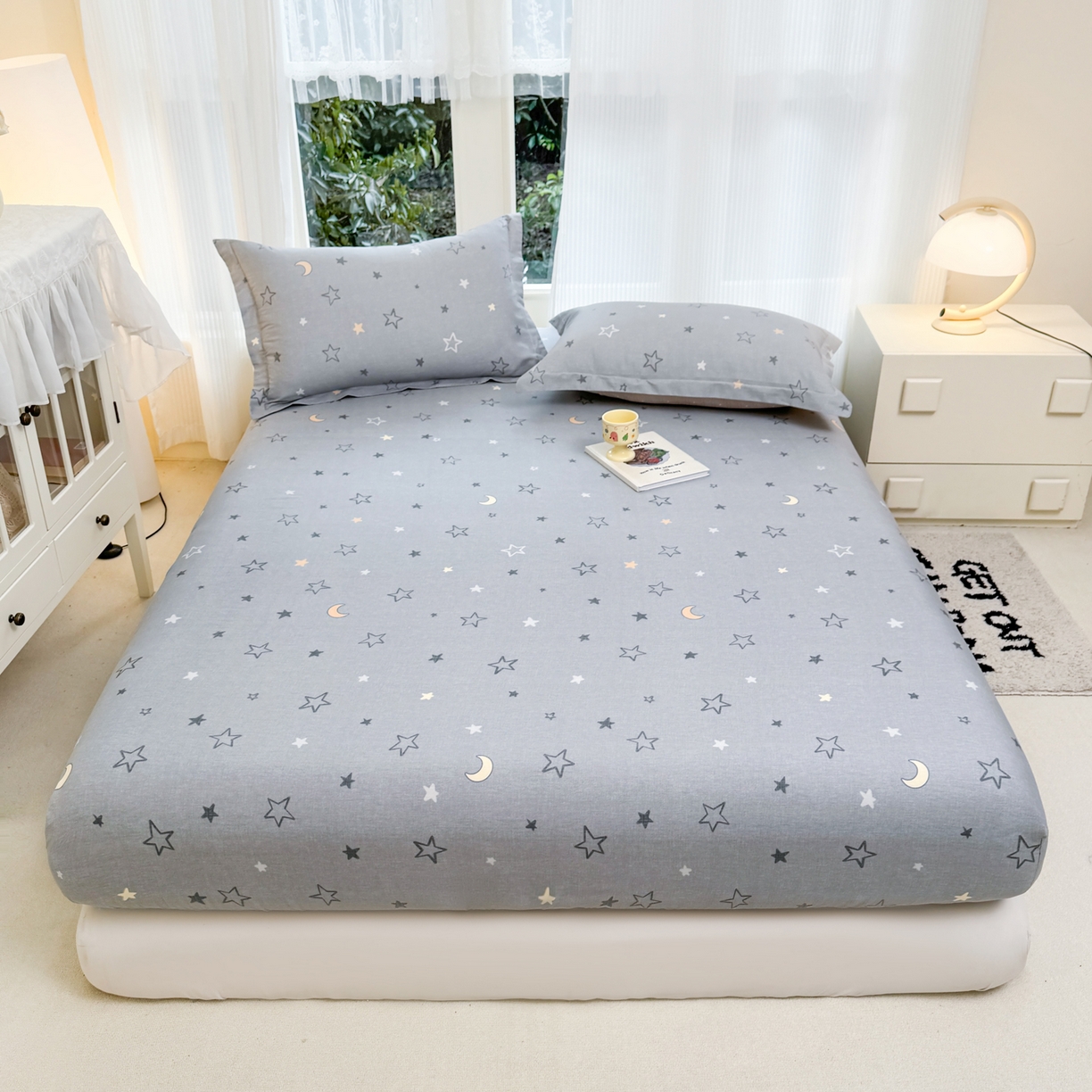 91家纺网 家纺一手货源 找家纺 洺兰家居 2026新款全棉纯棉13070小清新印花单床笠床笠单件 星空奇遇