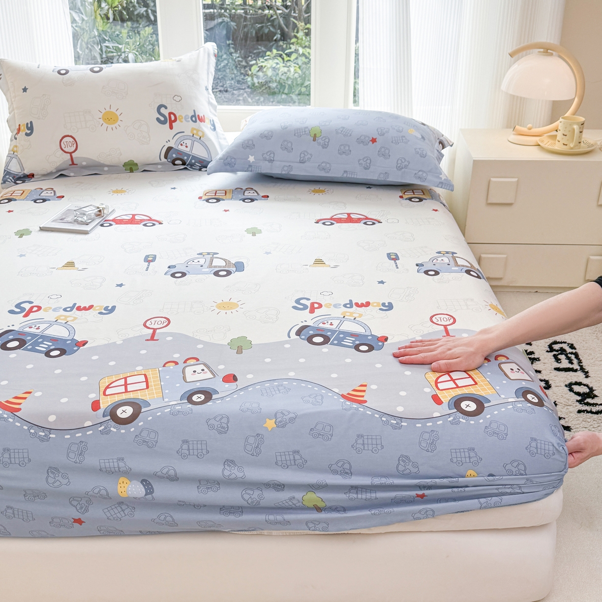 洺兰家居 2026新款全棉纯棉13070小清新印花单床笠床笠单件 疯狂小汽车