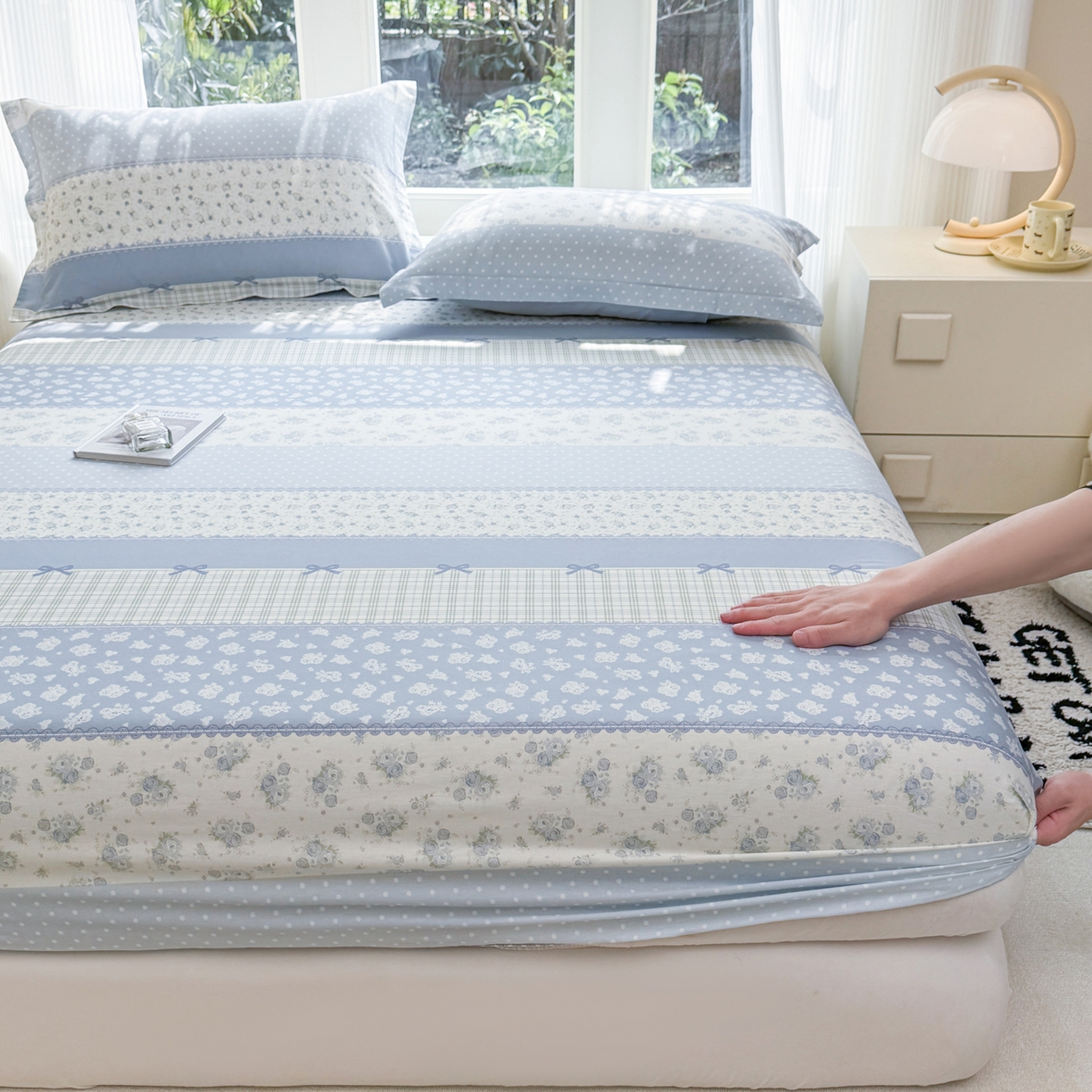 洺兰家居 2026新款全棉纯棉13070小清新印花单床笠床笠单件 蓝调记忆