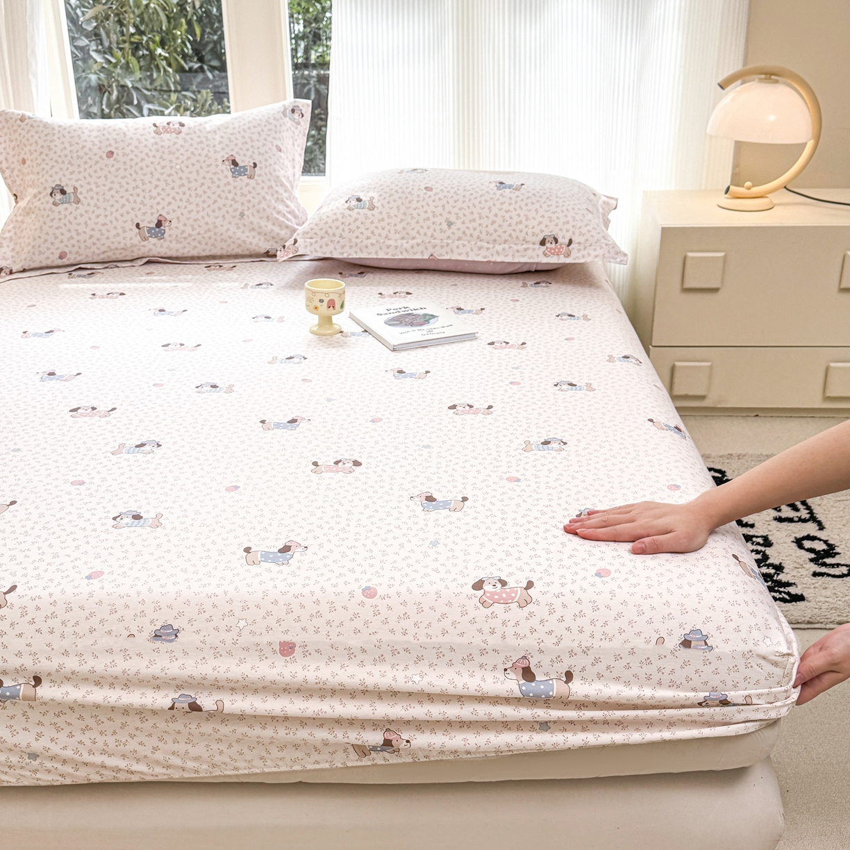 洺兰家居 2026新款全棉纯棉13070小清新印花单床笠床笠单件 狗狗日记