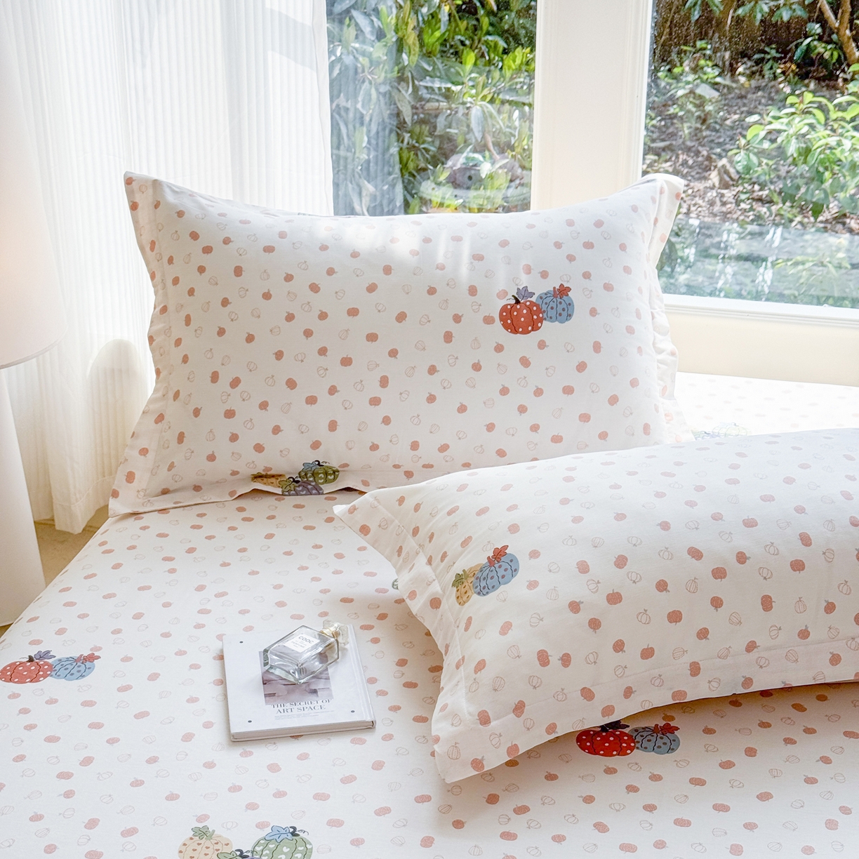 91家纺网 家纺一手货源 找家纺 洺兰家居 2026新款全棉纯棉13070小清新印花单床笠床笠单件 魔幻南瓜