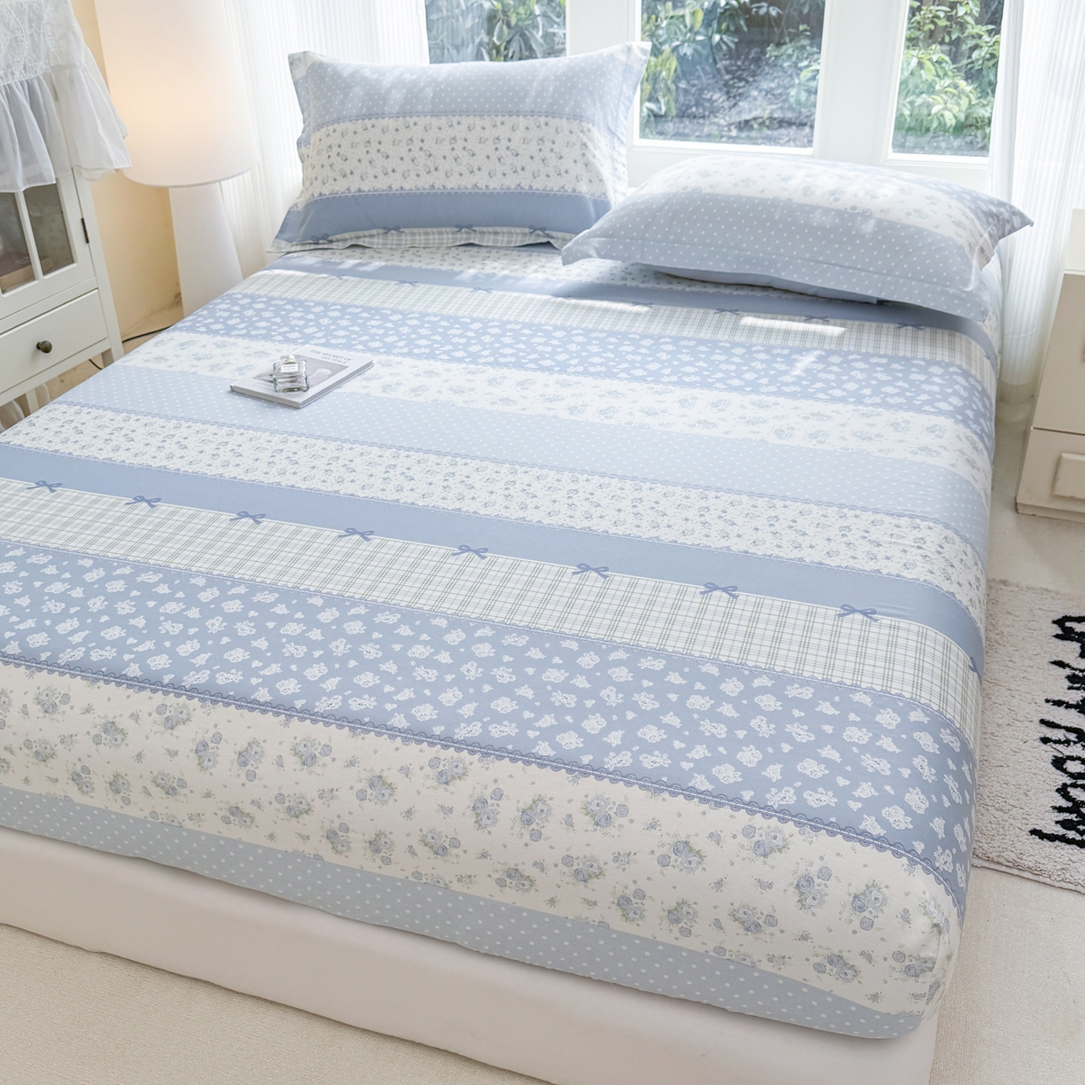 91家纺网 家纺一手货源 找家纺 洺兰家居 2026新款全棉纯棉13070小清新印花单床笠床笠单件 蓝调记忆