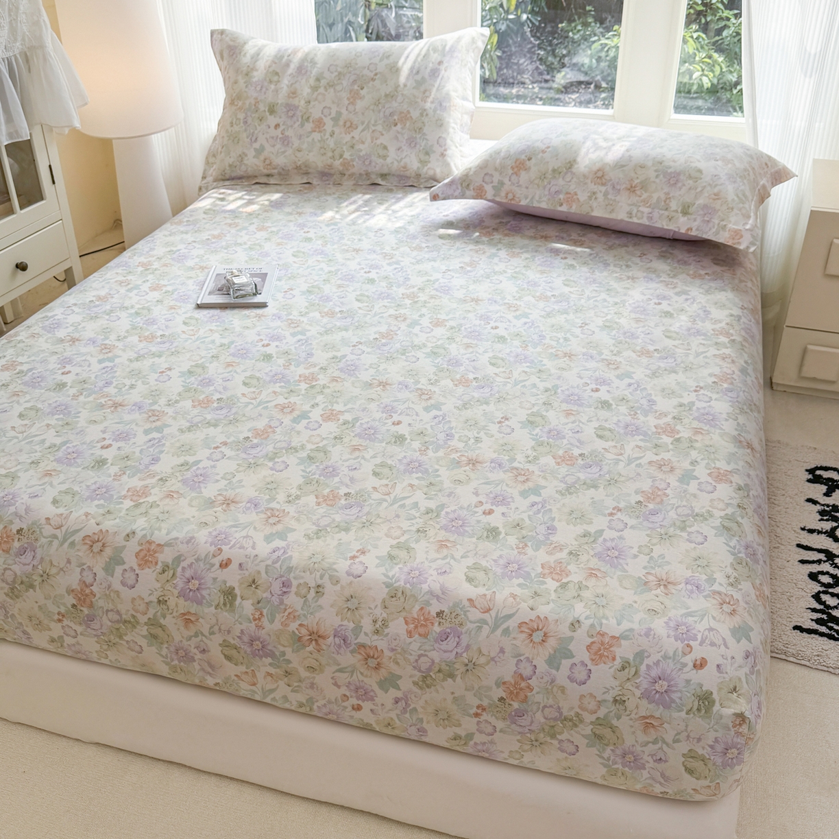 91家纺网 家纺一手货源 找家纺 洺兰家居 2026新款全棉纯棉13070小清新印花单床笠床笠单件 栀子花