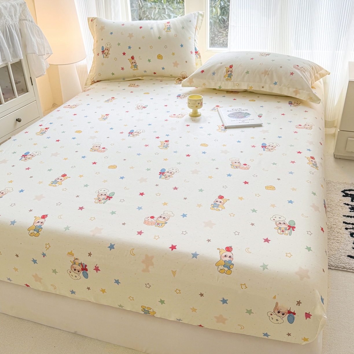 91家纺网 家纺一手货源 找家纺 洺兰家居 2026新款全棉纯棉13070小清新印花单床笠床笠单件 小星星