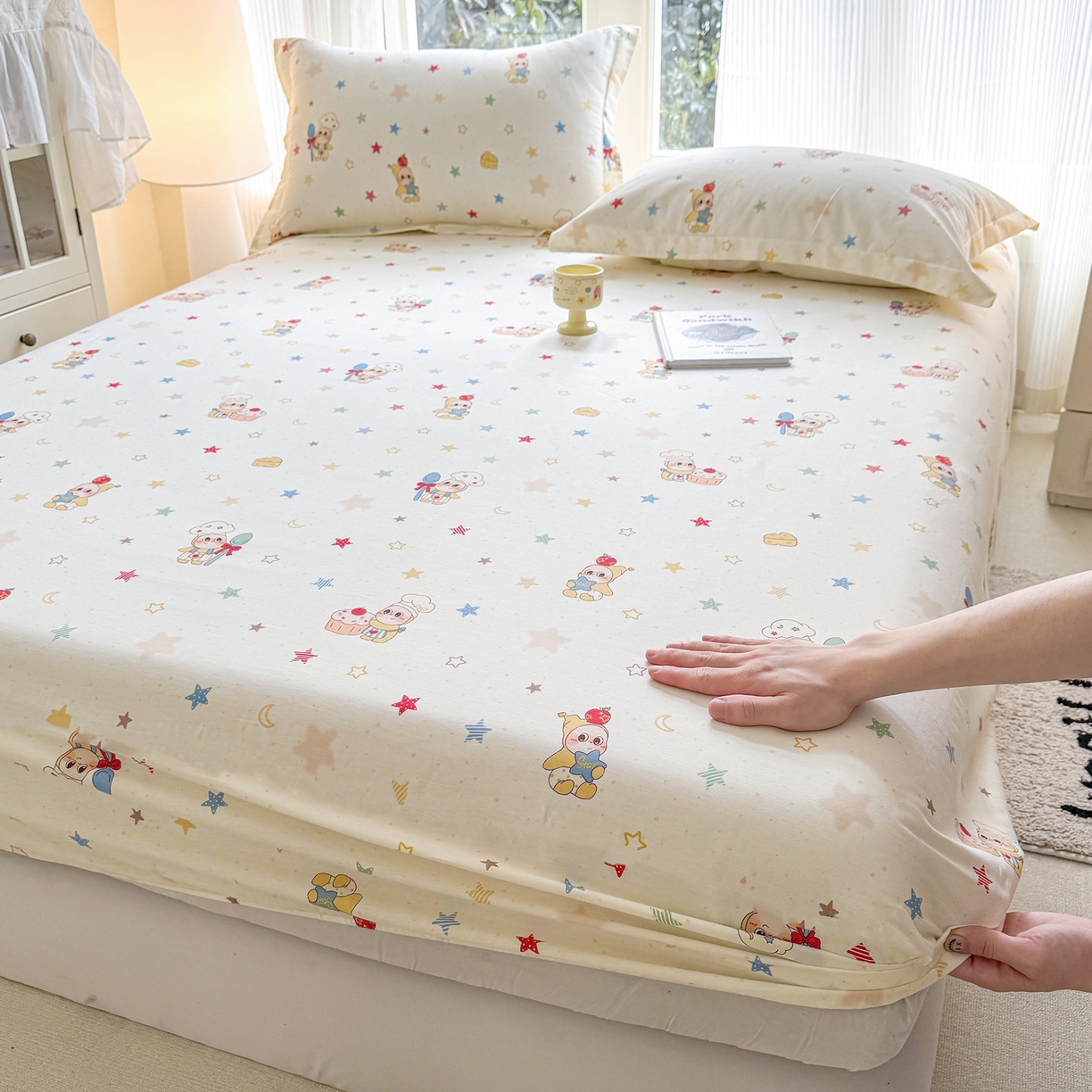 91家纺网 家纺一手货源 找家纺 洺兰家居 2026新款全棉纯棉13070小清新印花单床笠床笠单件 小星星