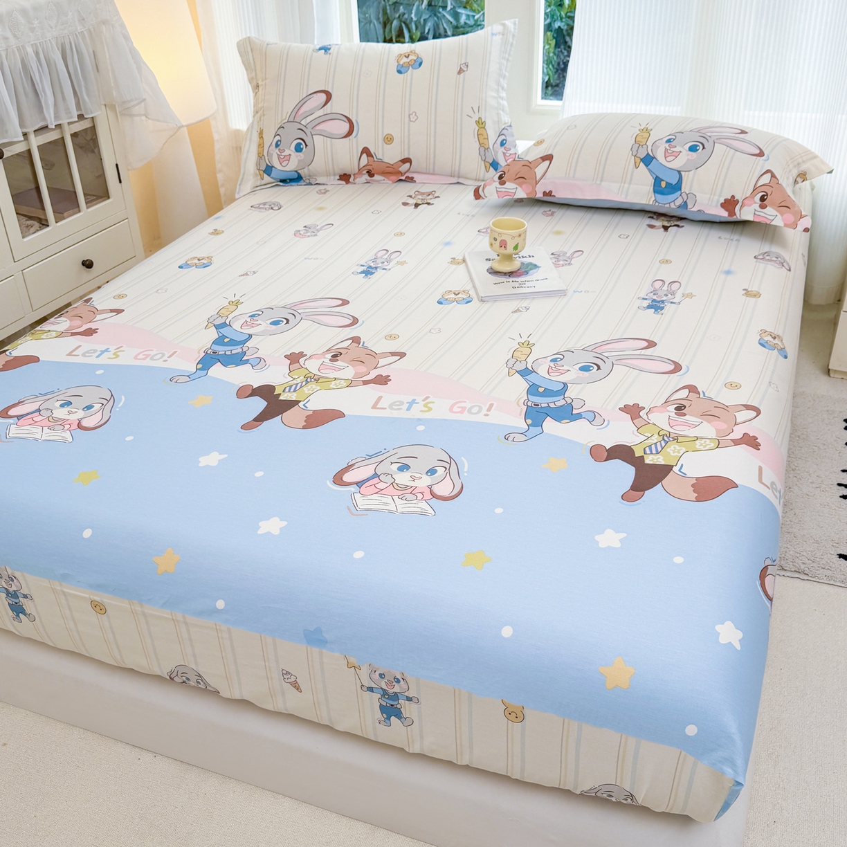 91家纺网 家纺一手货源 找家纺 洺兰家居 2026新款全棉纯棉13070小清新印花单床笠床笠单件 森林派对