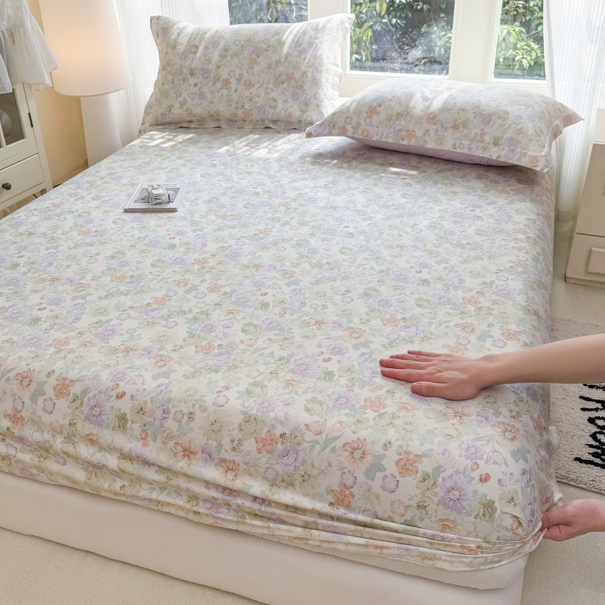 91家纺网 家纺一手货源 找家纺 洺兰家居 2026新款全棉纯棉13070小清新印花单床笠床笠单件 栀子花