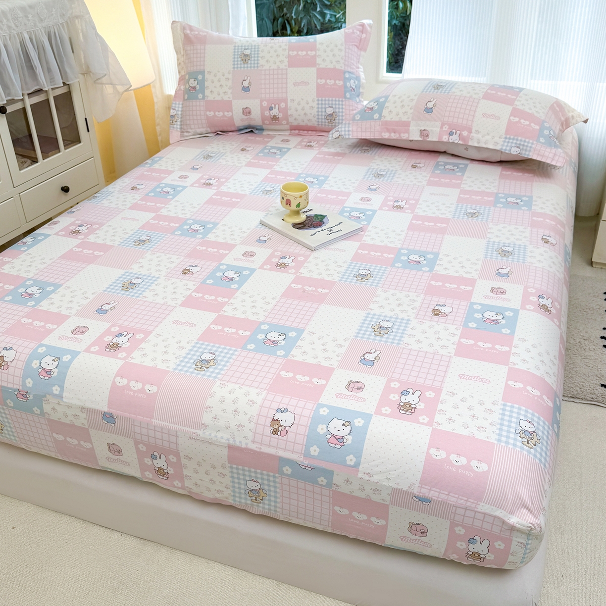 91家纺网 家纺一手货源 找家纺 洺兰家居 2026新款全棉纯棉13070小清新印花单床笠床笠单件 迷你小屋