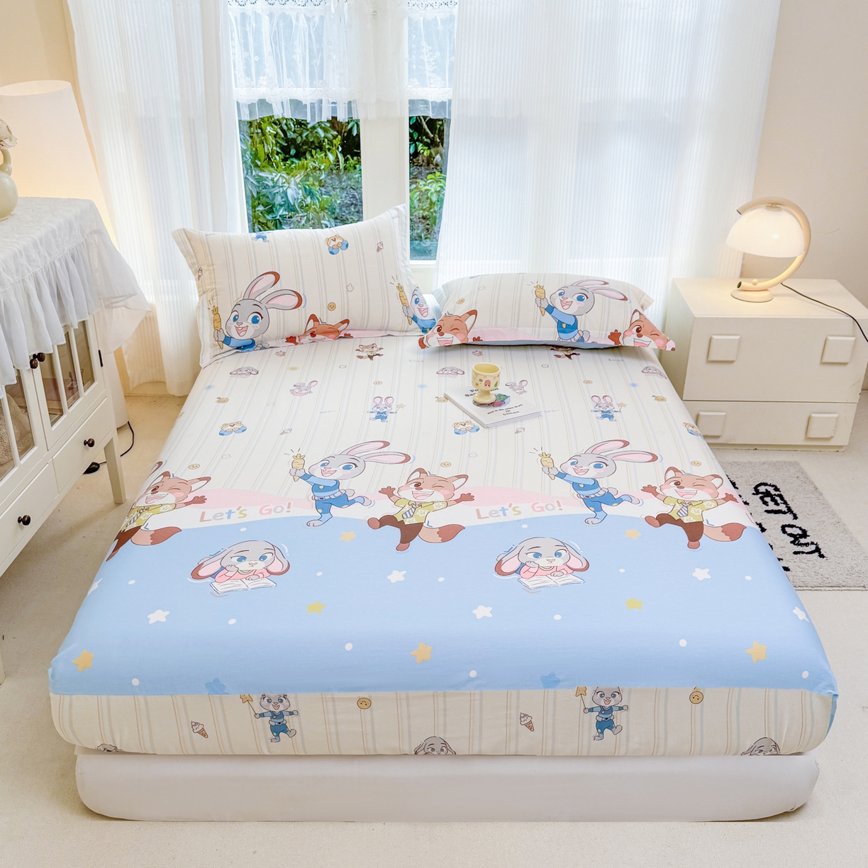 91家纺网 家纺一手货源 找家纺 洺兰家居 2026新款全棉纯棉13070小清新印花单床笠床笠单件 森林派对