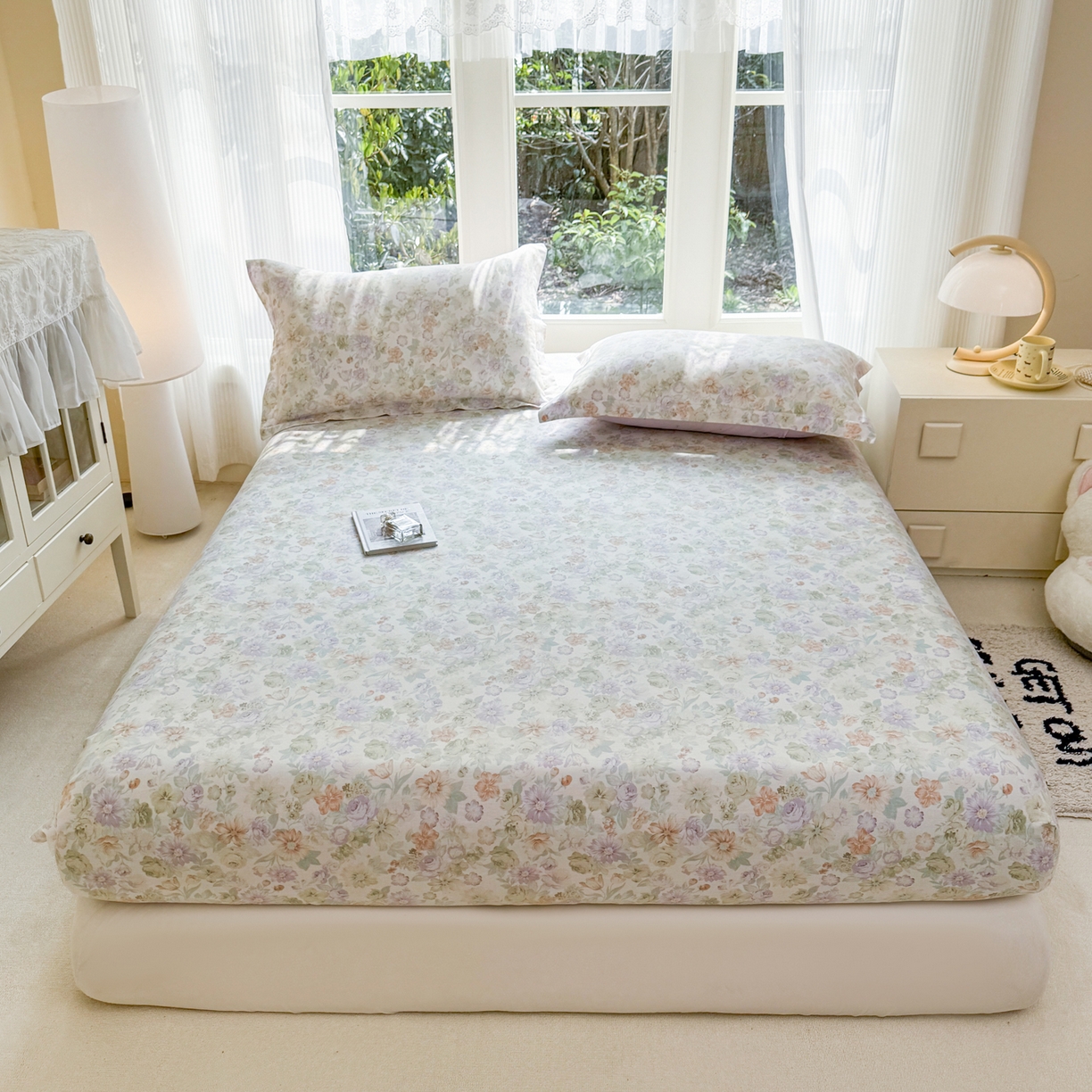 91家纺网 家纺一手货源 找家纺 洺兰家居 2026新款全棉纯棉13070小清新印花单床笠床笠单件 栀子花