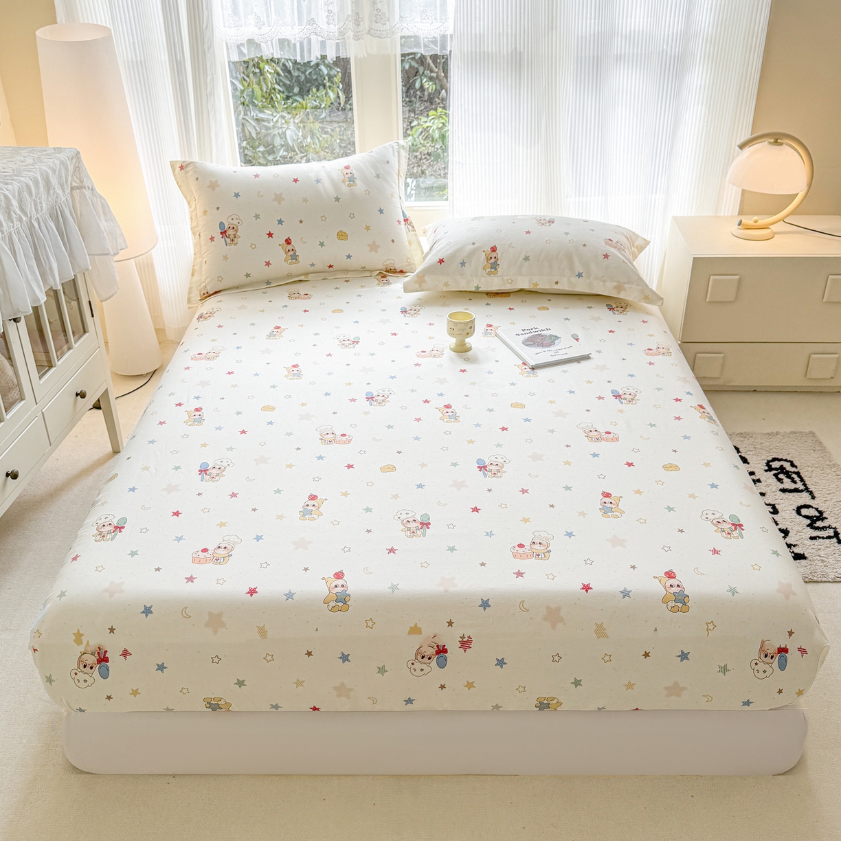 91家纺网 家纺一手货源 找家纺 洺兰家居 2026新款全棉纯棉13070小清新印花单床笠床笠单件 小星星