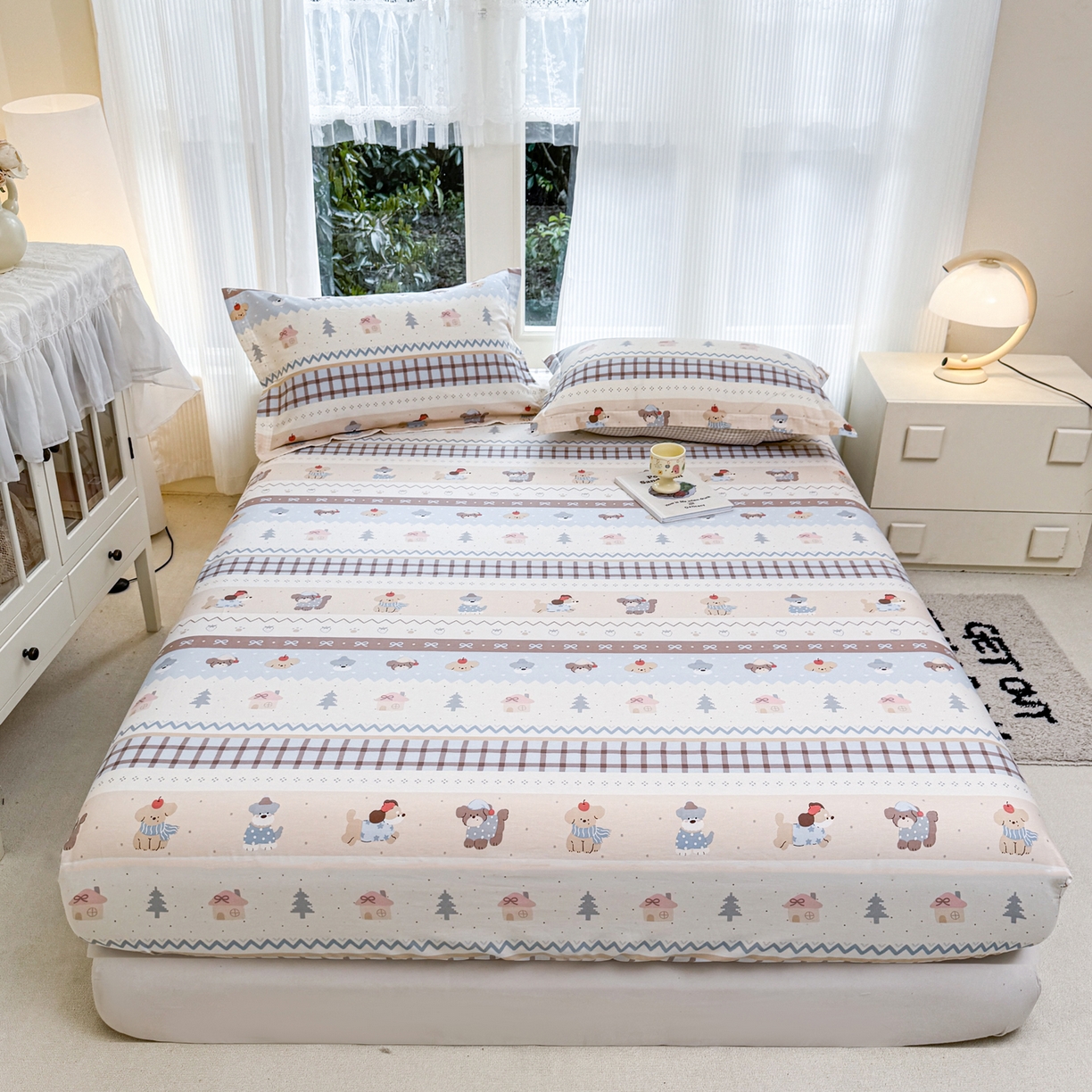 91家纺网 家纺一手货源 找家纺 洺兰家居 2026新款全棉纯棉13070小清新印花单床笠床笠单件 童年派对