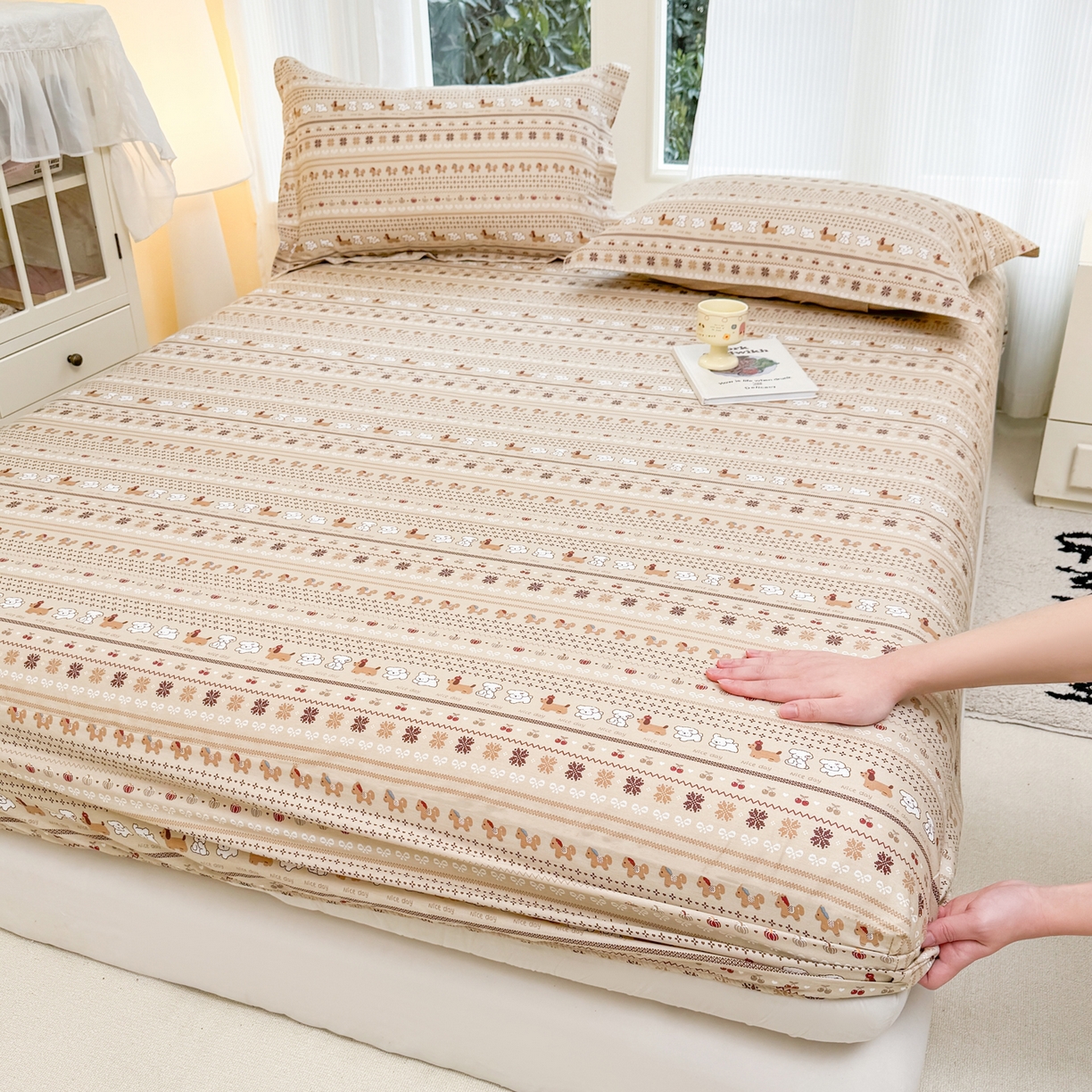 91家纺网 家纺一手货源 找家纺 洺兰家居 2026新款全棉纯棉13070小清新印花单床笠床笠单件 汪星人