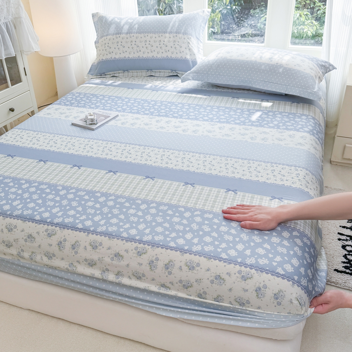 91家纺网 家纺一手货源 找家纺 洺兰家居 2026新款全棉纯棉13070小清新印花单床笠床笠单件 蓝调记忆