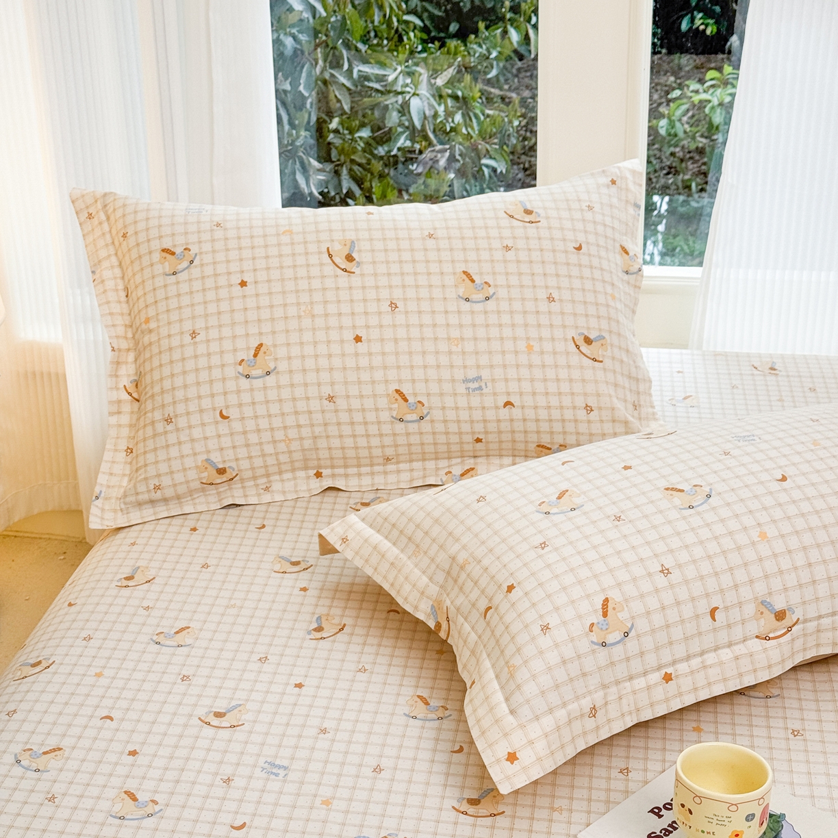 91家纺网 家纺一手货源 找家纺 洺兰家居 2026新款全棉纯棉13070小清新印花单床笠床笠单件 木马星梦