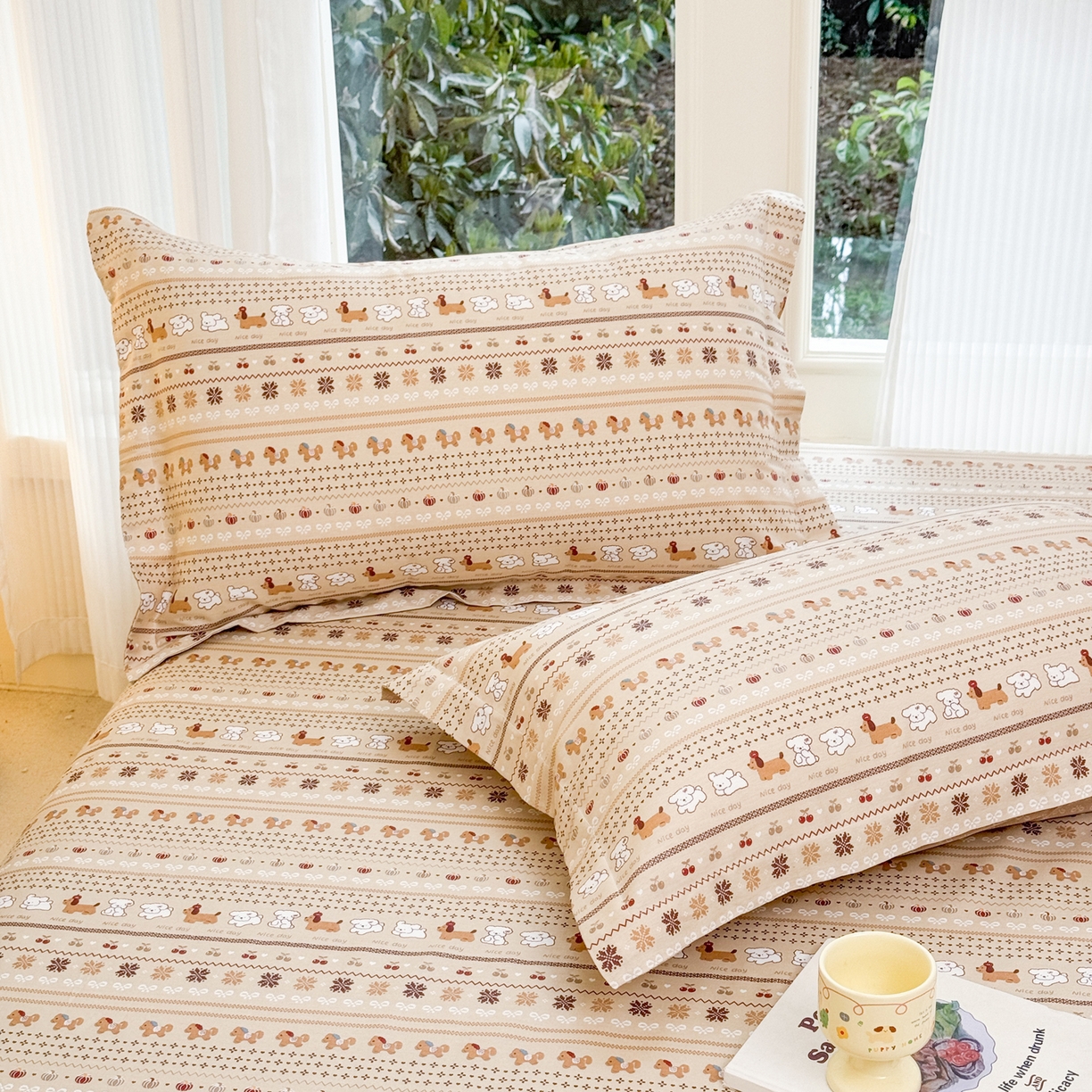 91家纺网 家纺一手货源 找家纺 洺兰家居 2026新款全棉纯棉13070小清新印花单床笠床笠单件 汪星人