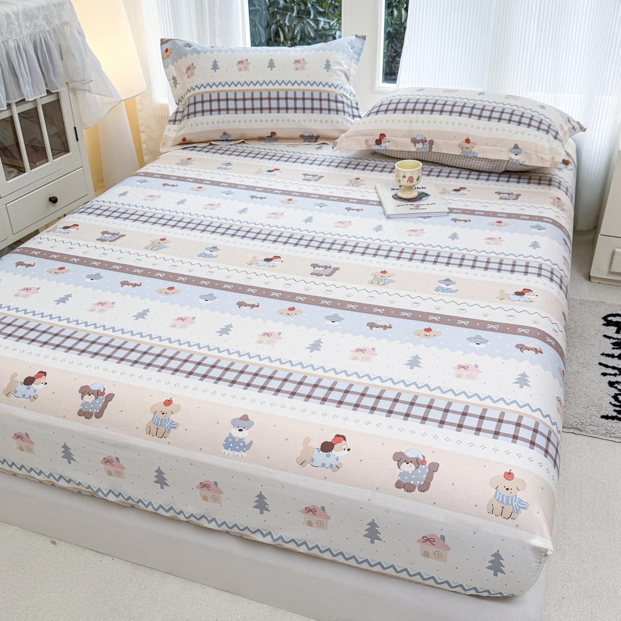 91家纺网 家纺一手货源 找家纺 洺兰家居 2026新款全棉纯棉13070小清新印花单床笠床笠单件 童年派对