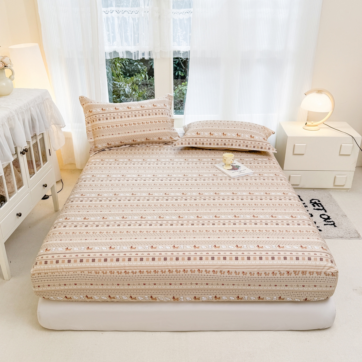 91家纺网 家纺一手货源 找家纺 洺兰家居 2026新款全棉纯棉13070小清新印花单床笠床笠单件 汪星人