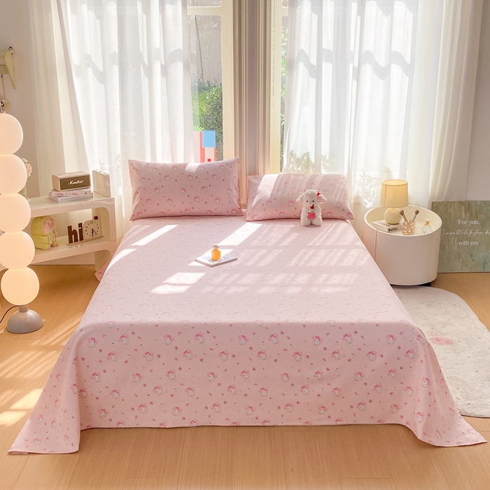 91家纺网 家纺一手货源 找家纺 晓时候 20226新款细纱原棉老粗布床单印花床单单件凉席三件套 小美冰激凌