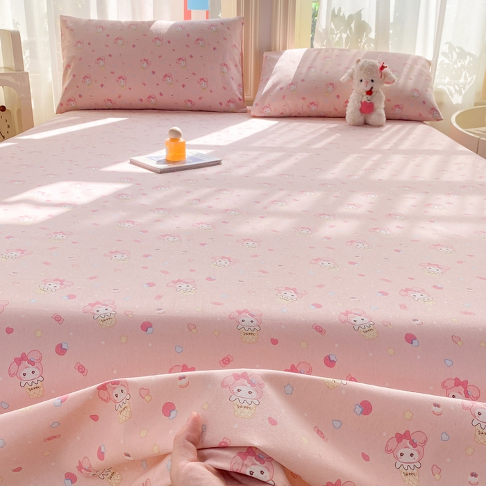 91家纺网 家纺一手货源 找家纺 晓时候 20226新款细纱原棉老粗布床单印花床单单件凉席三件套 小美冰激凌