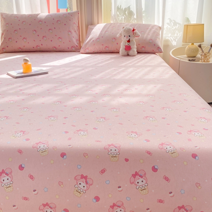 91家纺网 家纺一手货源 找家纺 晓时候 20226新款细纱原棉老粗布床单印花床单单件凉席三件套 小美冰激凌