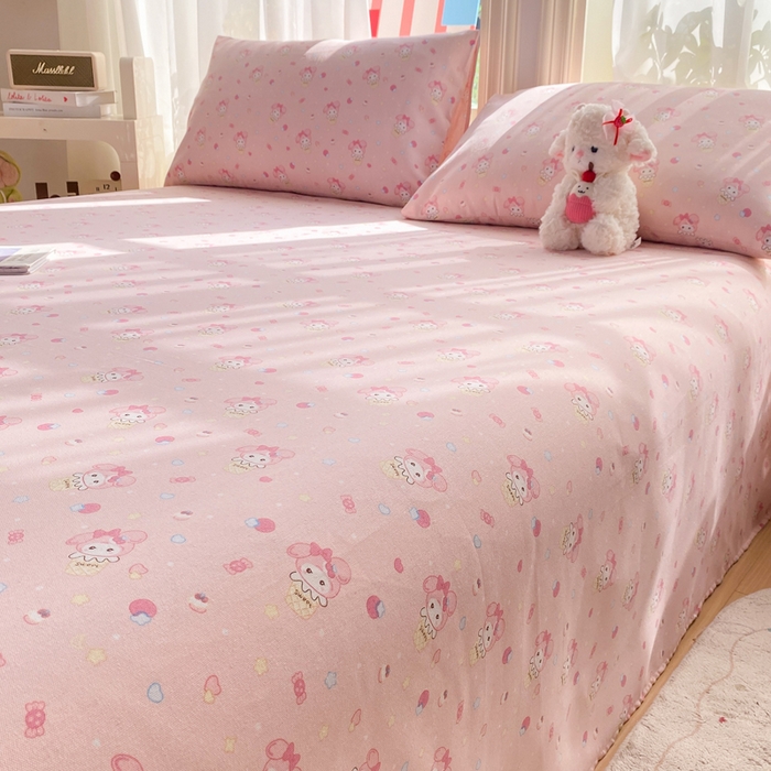 91家纺网 家纺一手货源 找家纺 晓时候 20226新款细纱原棉老粗布床单印花床单单件凉席三件套 小美冰激凌