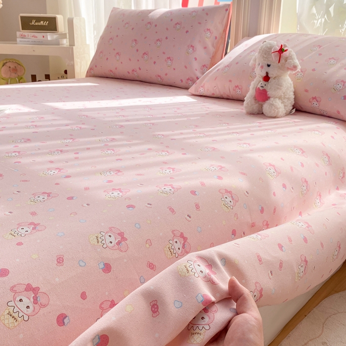 91家纺网 家纺一手货源 找家纺 晓时候 20226新款细纱原棉老粗布床单印花床单单件凉席三件套 小美冰激凌