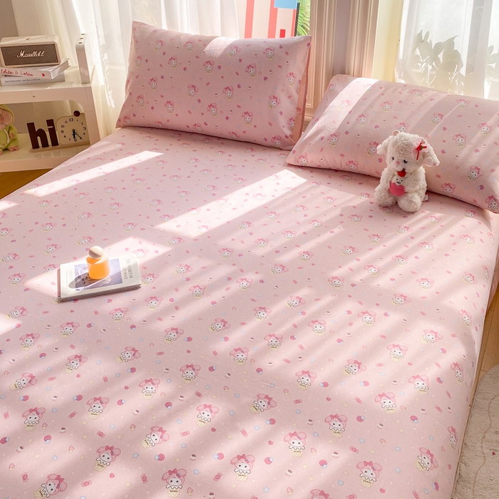 91家纺网 家纺一手货源 找家纺 晓时候 20226新款细纱原棉老粗布床单印花床单单件凉席三件套 小美冰激凌